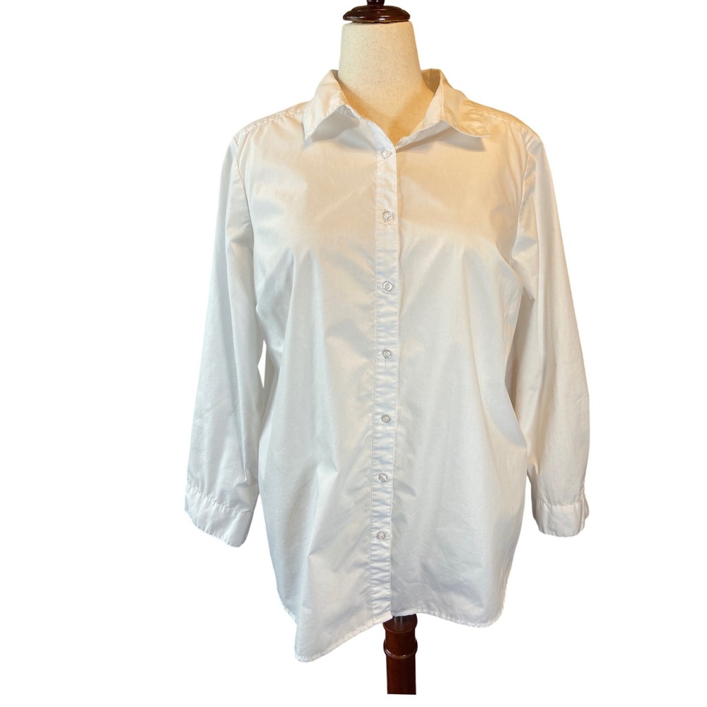 Roaman's Womens White Button Down Long Sleeve Cotton Blend‎ Size 22W
